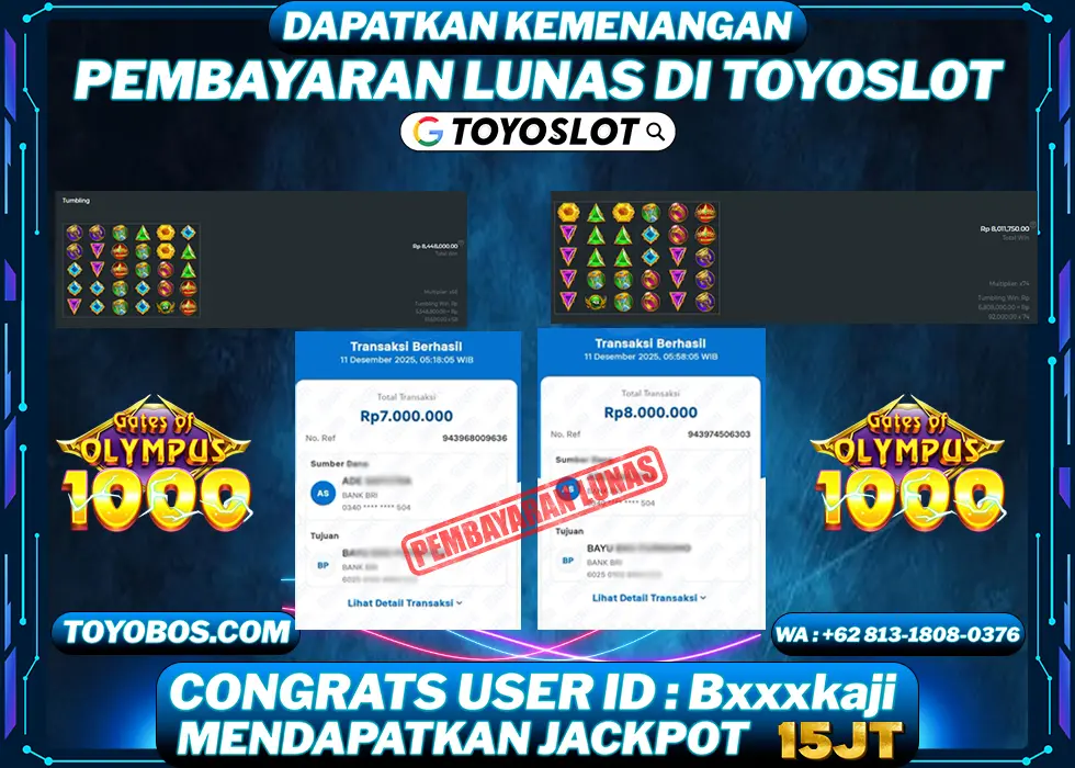 TOYOSLOT - BUKTI KEMENANGAN Gates Of Olympus 1000  Rp15,000,000,- LUNAS